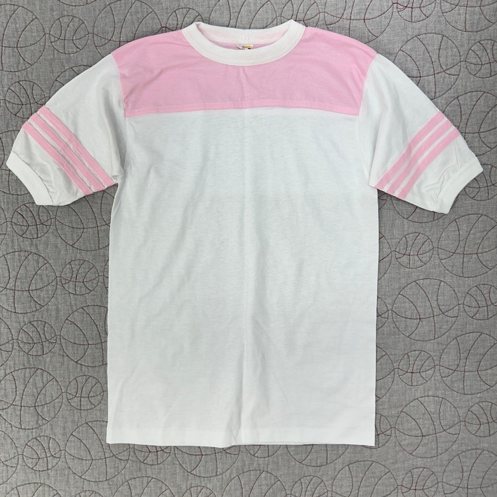 Alore T-Shirt White Pink Striped Sleeve Ringer / Womens Medium